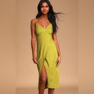 Lulus L tie-back faux-wrap dress in chartreuse